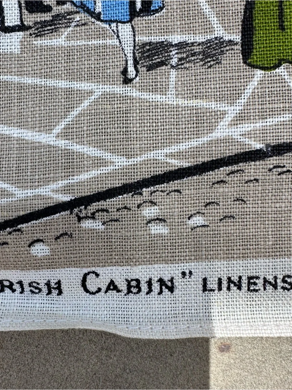 Vintage Irish Cabins Linen Souvenir Tea Towel Windsor Castle Irish Guards' Band